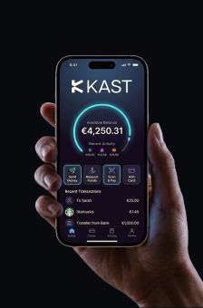 KAST mobile app shown on a phone